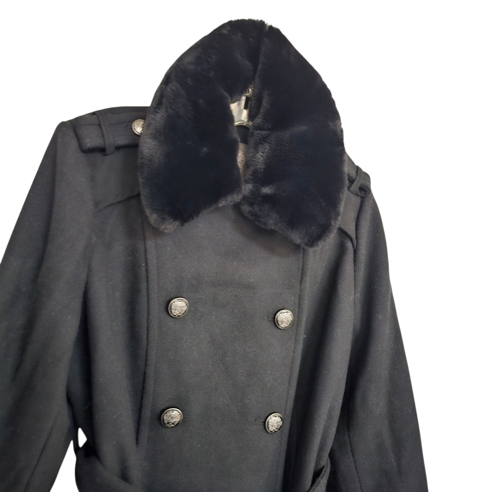 Vince Camuto Black Faux Fur Collar Coat - Picture 4 of 8